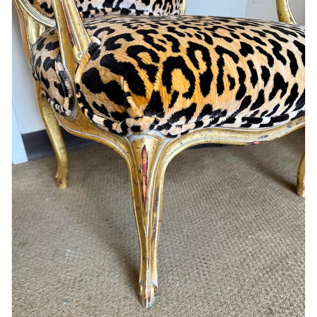 French Gilt Bergère Chair With Brunschwig & Fils Leopard Velvet For Sale In New York - Image 6 of 9