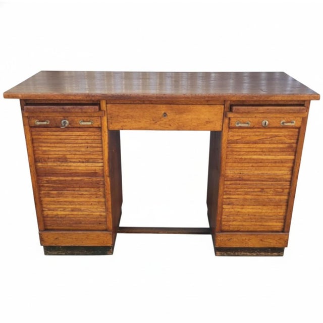Oak Roll-Front Desk, Czechoslovakia, 1930s For Sale - Image 9 of 9