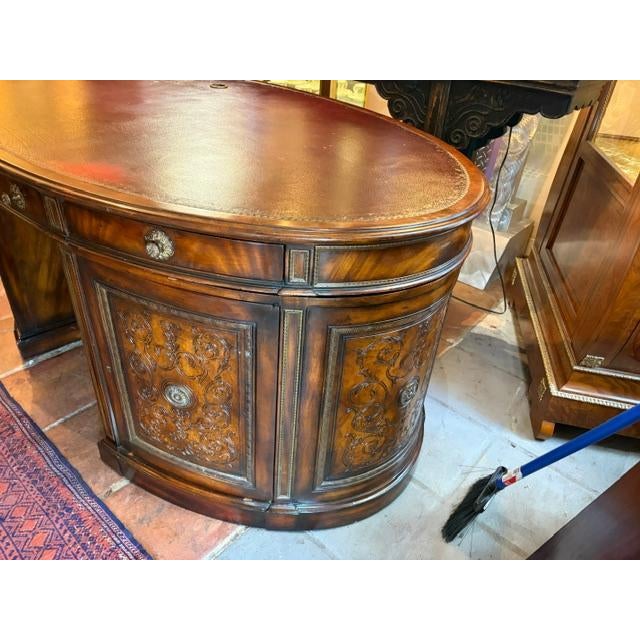 Wood 1970s Large Carved Mahogany Antique Style Leather Top Partners Desk For Sale - Image 7 of 15