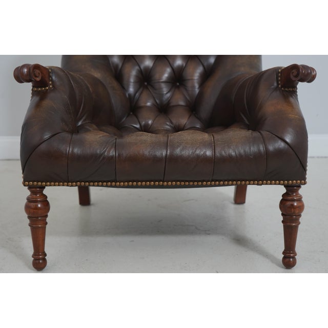 Stickley Tufted Leather Leopold Chair & Ottoman For Sale - Image 9 of 18