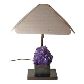 Amethyst Table Lamp in Brass with Silk Lampshade, 1970s For Sale