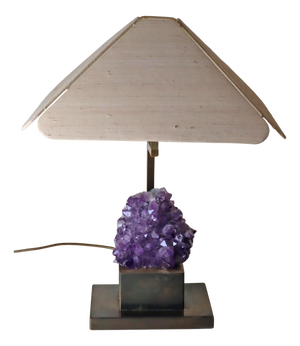 Amethyst Table Lamp in Brass with Silk Lampshade, 1970s
