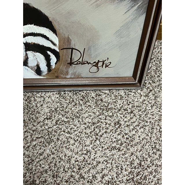 Mid-Century Modern Vintage Mid-Century Modern Snow Leopard Painting by R. Delongorie For Sale - Image 3 of 3