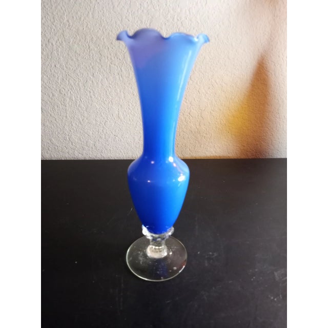 Cobalt Blue Ombre Hand Blown Cased Glass Bud Vase For Sale In Dallas - Image 6 of 7