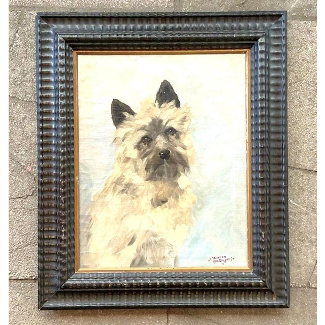 Vintage Boho Original Dog Portrait on Canvas For Sale - Image 11 of 12