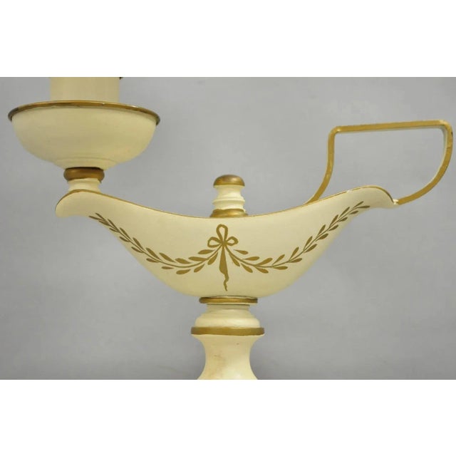 Vintage French Country White Gold Small Genie Lantern Tole Bouillotte Desk Lamp For Sale - Image 4 of 11