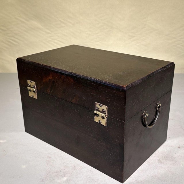 1990s Dark Hardwood Treasure Storage Box With Antique Brass Lock, Asian Chinoiserie Chest For Sale - Image 5 of 9