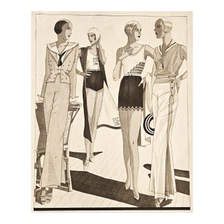 1931 French Art Deco Beach Fashion Print For Sale