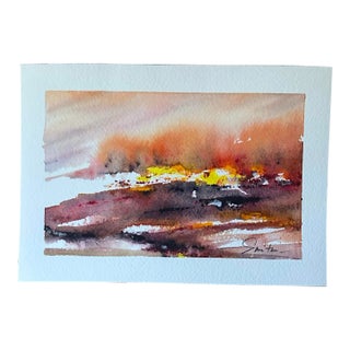 Original Watercolor Abstract Landscape “The Last Sunlit Day of Autumn” For Sale