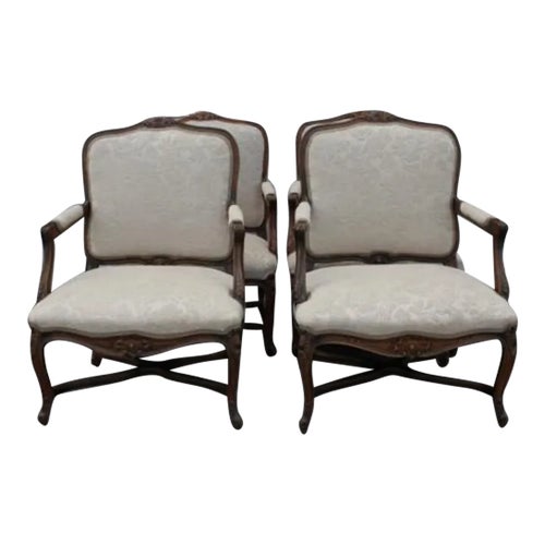 Early 20th Century French Country Bergere Beech Wood Arm Chairs