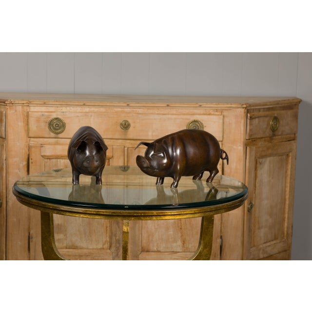 Pair of American Midcentury Bronze Pig Sculptures in Dark Patina For Sale In Atlanta - Image 6 of 12
