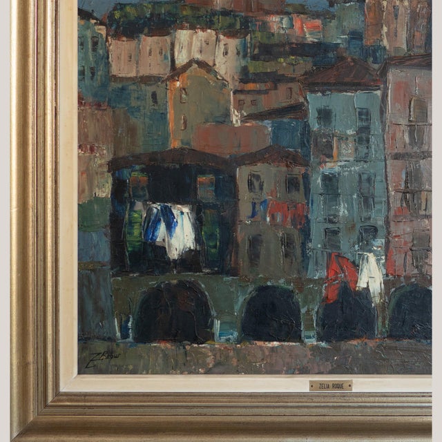 Modern Zelia Roque, Hillside Townscape, Oil on Canvas For Sale - Image 3 of 5