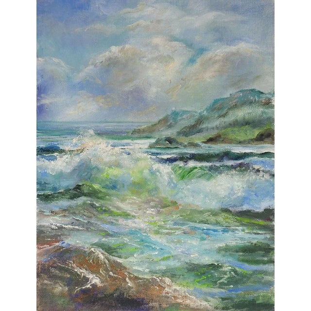 Traditional Vintage Coastal Hills Seascape Painting For Sale - Image 3 of 3
