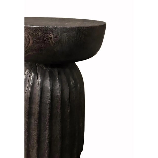 Contemporary Solid Suar Wood Round Side Table Modern Organic For Sale - Image 3 of 5