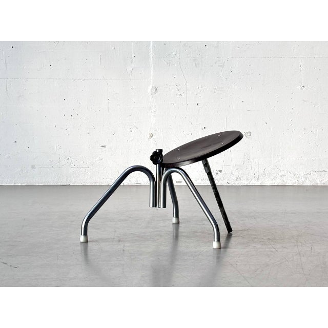 Wood Industrial Brown Height-Adjustable Stool, 1970s For Sale - Image 7 of 13