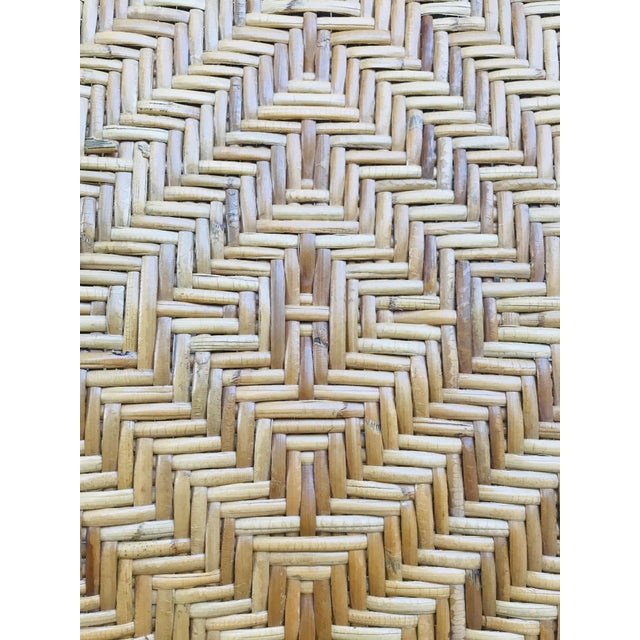 20th Spanish midcentury pair of bamboo chairs with upholstered seat.