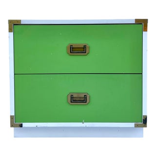 1973 Vintage Campaign Green and White Nightstand For Sale