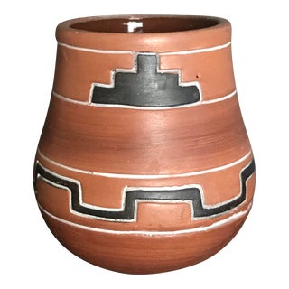 Vintage Hand Painted Southwestern/Native American Style Geometric Clay Pot For Sale