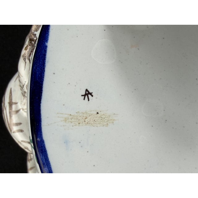 Antique French Hand Painted Faience Jardiniere with Tree Branch Handles, 1880s For Sale - Image 9 of 11