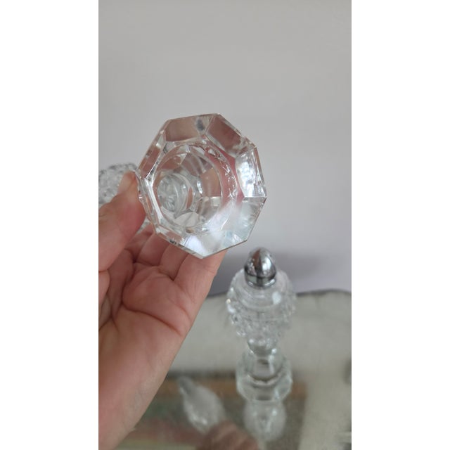 Vintage Tall Faceted Crystal-Glass Salt and Pepper Shakers With Silver-Tone Caps For Sale - Image 13 of 16