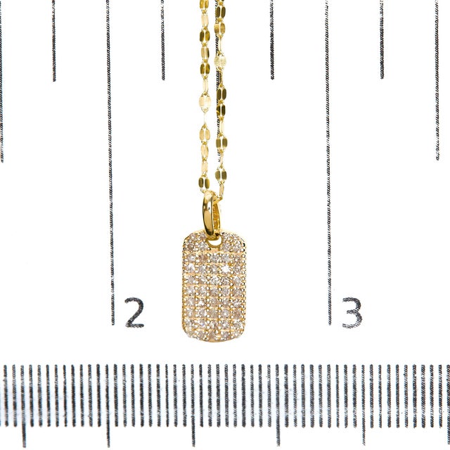 Haus of Brilliance 14K Yellow Gold 1/3 Cttw Diamond Dog Tag Pendant Necklaces 18" For Sale - Image 4 of 4