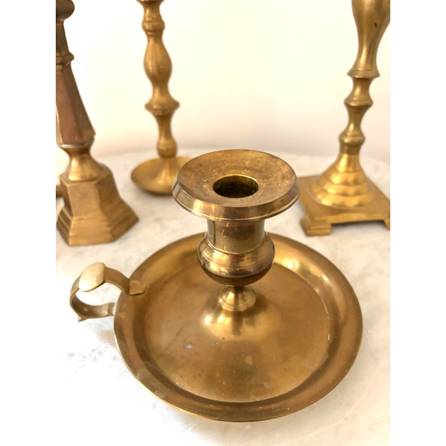 Late 20th Century Solid Brass Candlestick Holders - Set of 5 For Sale - Image 4 of 7