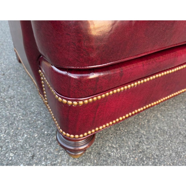 Vintage Hickory Chair English Style Oxblood Leather Loveseat With Brass Nailhead Trim For Sale - Image 12 of 14