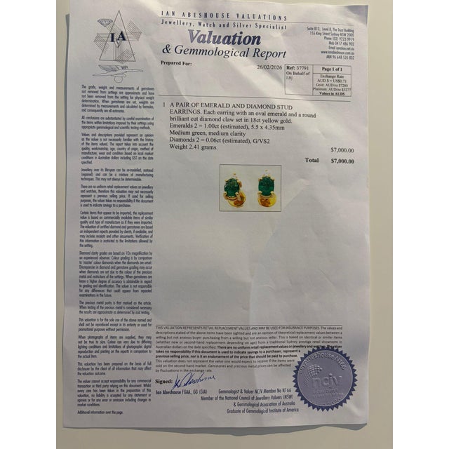 18ct Yellow Gold Emerald & Diamond Stud Earrings 1.06ct 2.41g, A Pair For Sale - Image 9 of 10