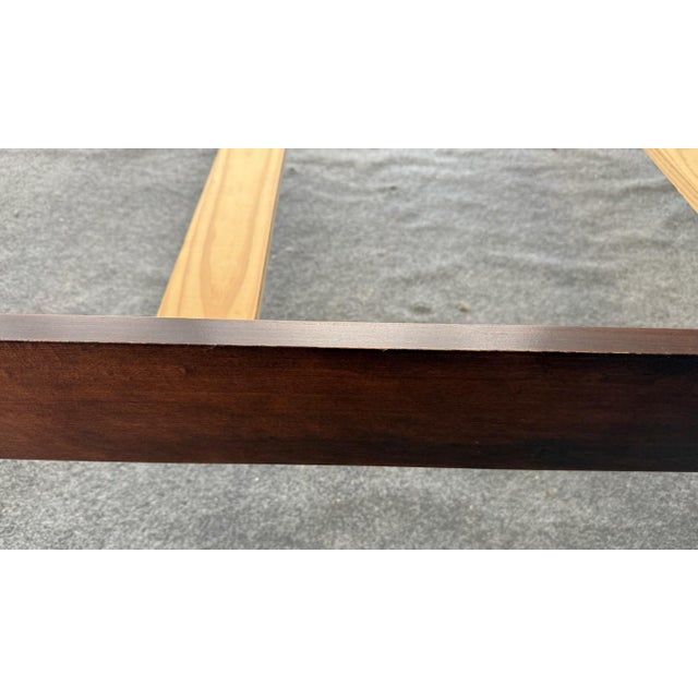 Brown Vintage Banded Mahogany Queen Size Rice Carved Poster Bed For Sale - Image 8 of 8