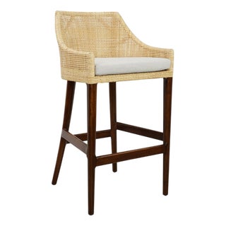 French Bar Stool in Wood and Rattan For Sale