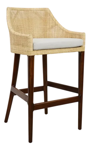 French Bar Stool in Wood and Rattan