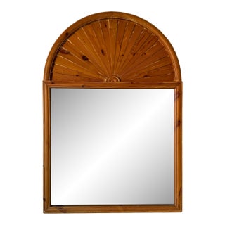 Large Vintage Chapman Carved Pine Wood Fan Arch Top Wall Mirror – 1972 For Sale