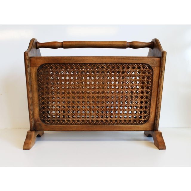 Vintage Magazine Rack in Wood and Caning, 1950s For Sale - Image 4 of 6