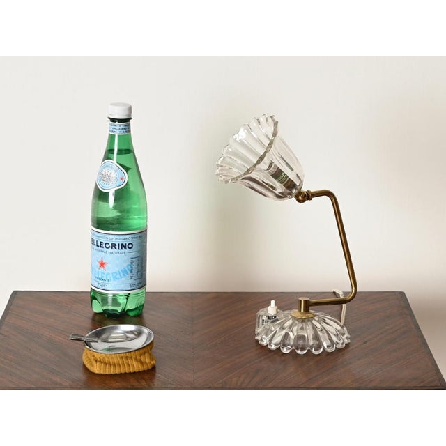 Glass Bellflower Adjustabe Table Lamp in Murano Glass and Brass by Ercole Barovier, Italy, 1940s For Sale - Image 7 of 17