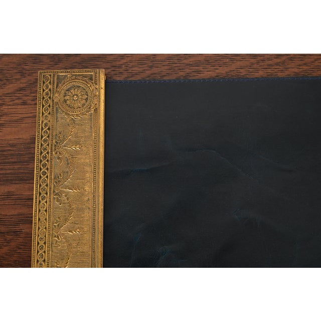 Tiffany Studios New York "Adam" Bronze Doré Blotter Ends With Leather Desk Blotter For Sale In South Bend - Image 6 of 13