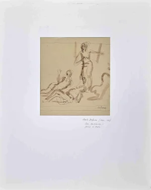 Charles Dufresne, Figures of Women, Original China Ink & Watercolor, Early 20th Century