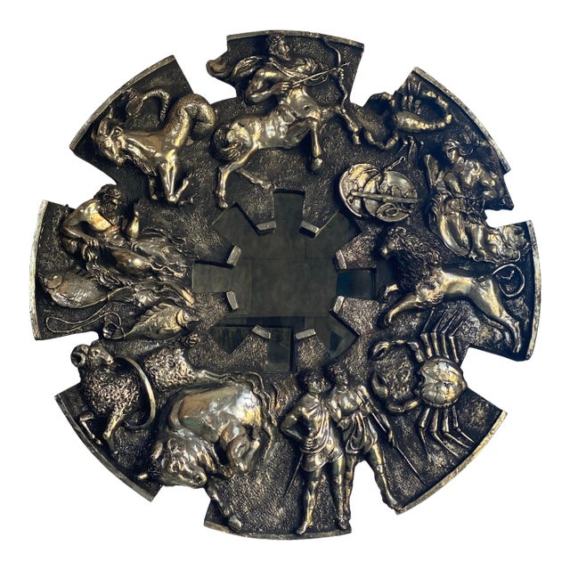 Huge Vintage Mid-Century Brutalist Zodiac Mirror by Finesse Originals For Sale