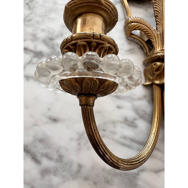 Antique Louis XIV Style Brass Bronze Two-Arm Wall Sconces Pair of Two For Sale - Image 10 of 15