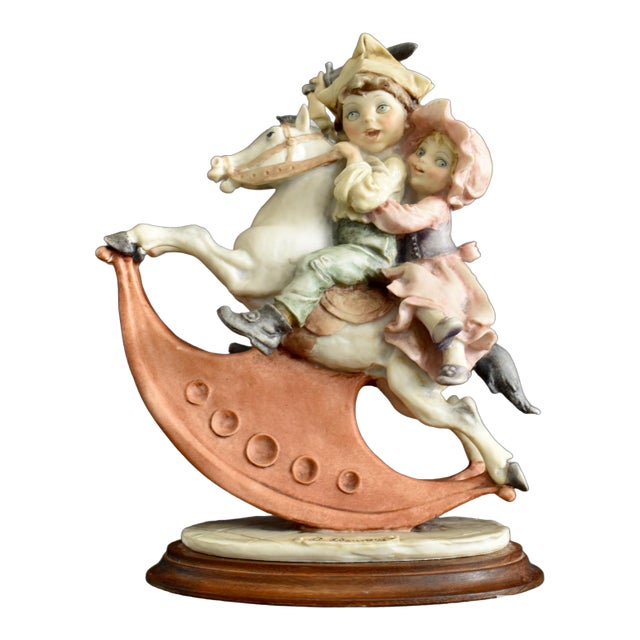 Giuseppe Armani Rocking Horse Florence Figurine Riding Boy Girl Vintage Italy For Sale