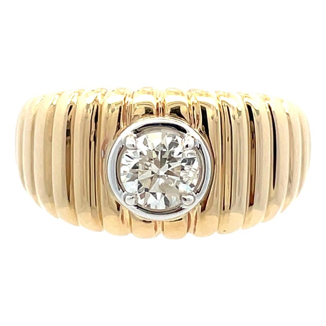 14k Two Tone Wide Diamond Band Ring, Size 6.75 For Sale