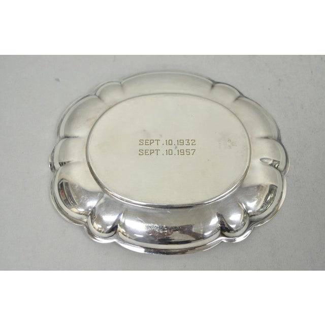 Vintage Gorham Yc 644 Engraved Silver Plated Small Scalloped Serving Dish For Sale - Image 13 of 13