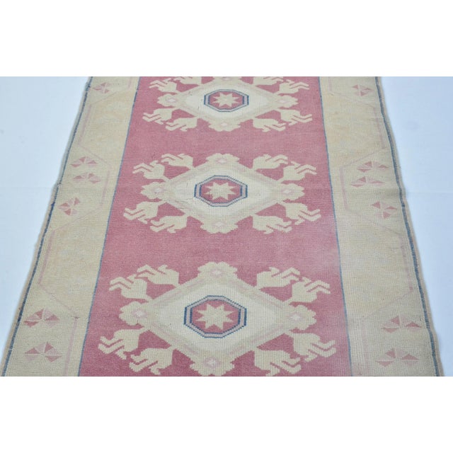 Hot Pink 1960s Muted Pink Decor Wool Corridor Runner Carpet For Sale - Image 8 of 11