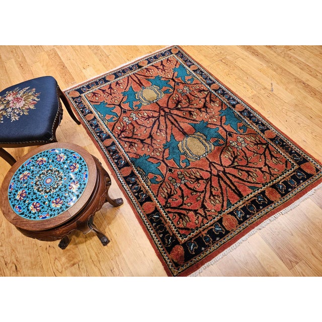 Persian Vintage Persian Mahal Sultanabad Rug, Hand-Knotted Wool, Geometric Pattern, 4x6, Terracotta & Blue For Sale - Image 3 of 13