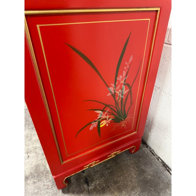 Hand Painted Red Lacquered Chinoiserie Cabinet For Sale In Richmond - Image 6 of 12
