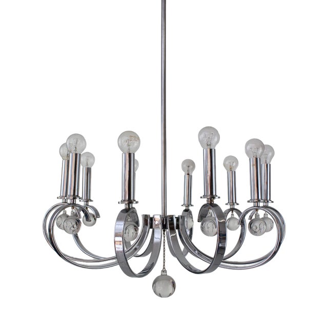 Crown Candlestick in Chrome with Crystal Glass Ball Pitch, 1920s For Sale