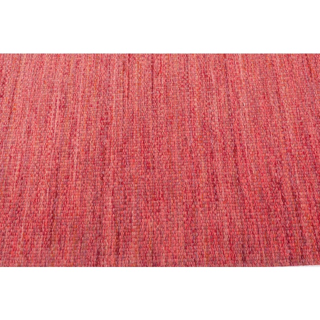 Mid-Century Modern Doris Leslie Blau Scandinavian Vintage Abstract Brick Red Flatweave Wool Carpet For Sale - Image 3 of 9