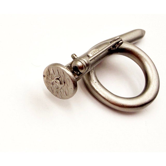 Contemporary 1990s Chanel Rare Silver CC Nail Brooch For Sale - Image 3 of 4