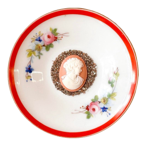 Little Relics No. 21 Original Mixed Media Assemblage Cameo on Vintage Porcelain Saucer by Dorothy Art