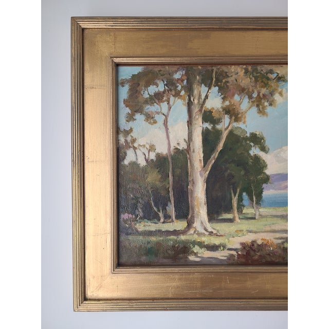 Blue Vintage Plein Air Oil Painting 1950s California Bay Area Coastal Scene For Sale - Image 8 of 10