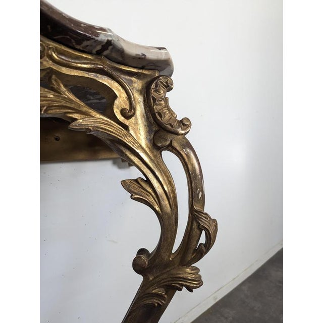 Louis XV Console in Carved Giltwood with Red Marble Top For Sale - Image 9 of 10